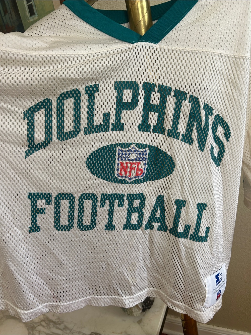 Vintage 1995 STARTER White & Teal Miami Dolphins Mesh Football Jersey